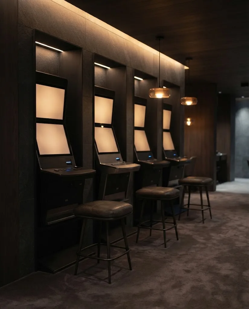 Artist's impression of the planned gaming salon, with restrained machines set in niches and softly glowing screens