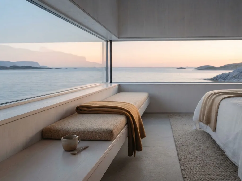 Artist's impression of the window seat with a wool throw in the planned Horizon Room